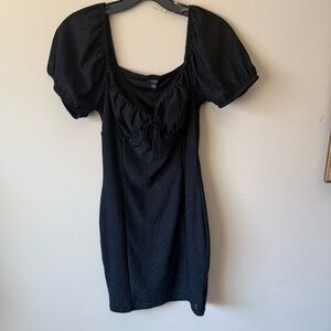 Biashe Black Puff Sleeve Ruched Mini Dress